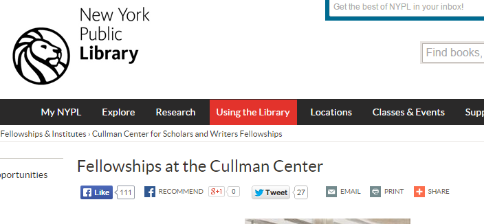 Fellowships at the Cullman Center, The New York Public Library