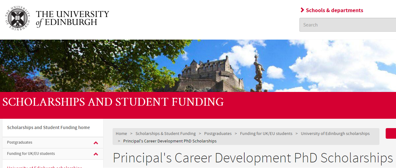 University of Edinburgh Principal's Career Development PhD Scholarships, UK