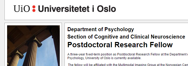 University Of Oslo Postdoctoral Research Fellow, Norway