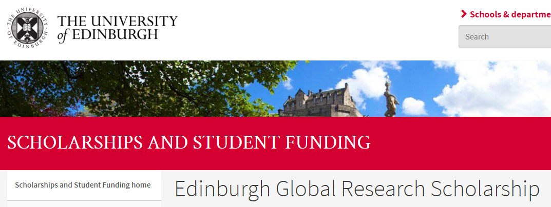 University of Edinburgh Global Research Scholarship, UK