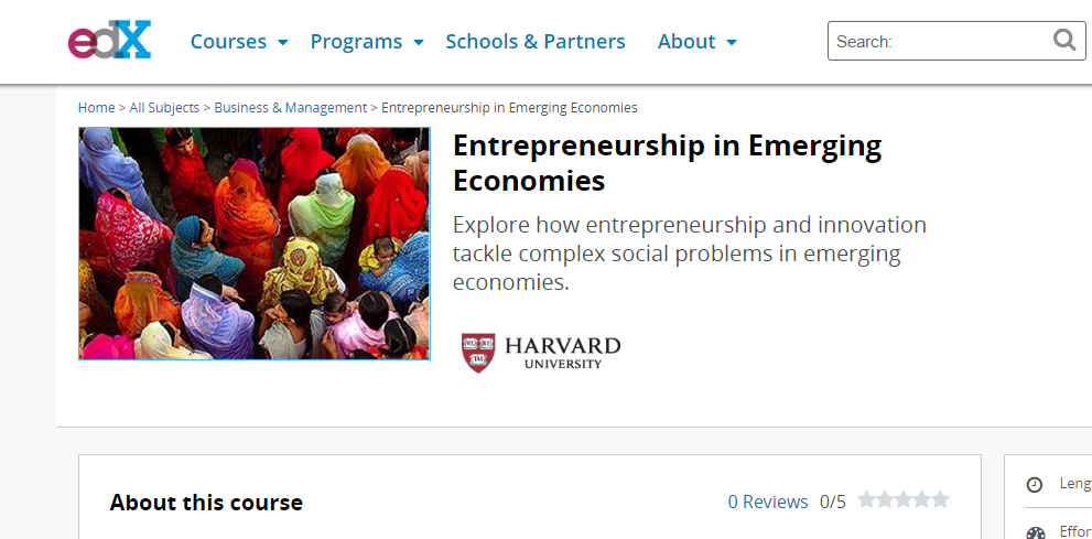 Harvard University Online Course - Entrepreneurship In Emerging Economies