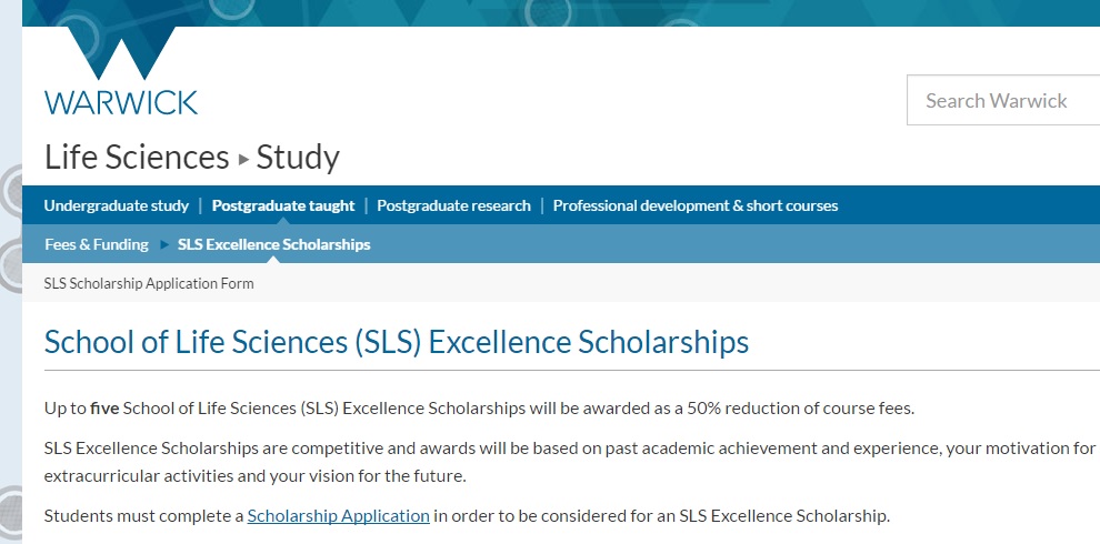 University Of Warwick School Of Life Sciences Excellence Scholarships