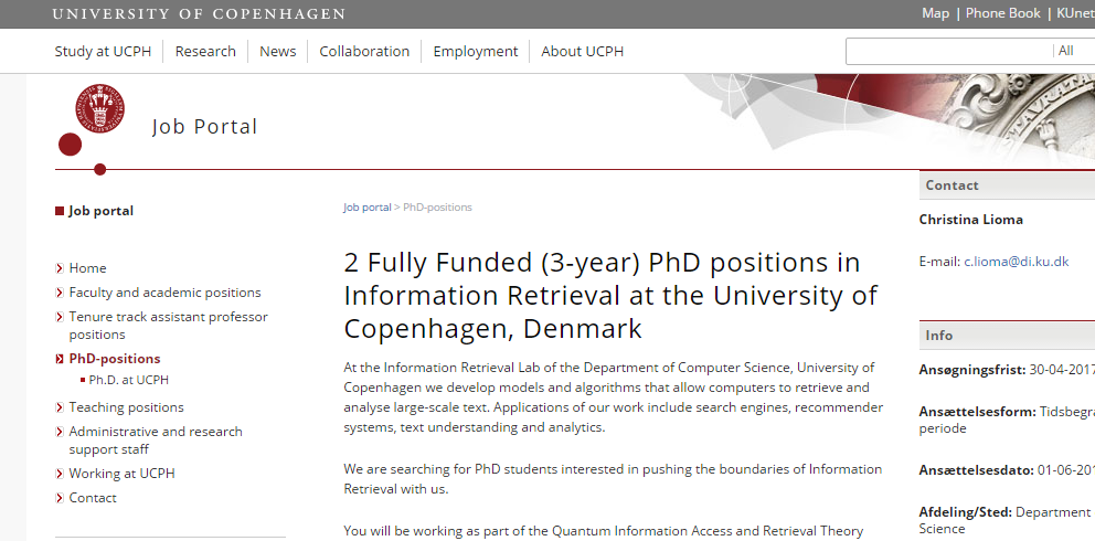 University Of Copenhagen 2 Fully Funded PhD Positions In Information ...