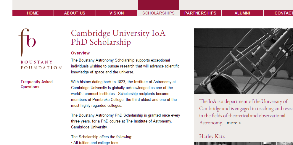 Cambridge University Institute of Astronomy PhD Scholarship 2017, UK