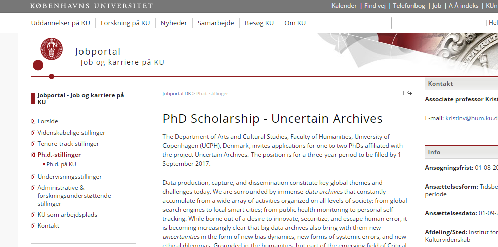 University of Copenhagen Department of Arts and Cultural Studies PhD ...