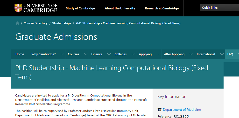 cambridge computational biology phd