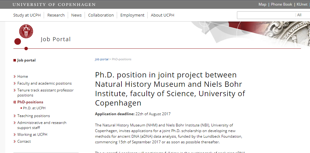 University of Copenhagen Ph.D. Fellowship in Joint Project Between ...